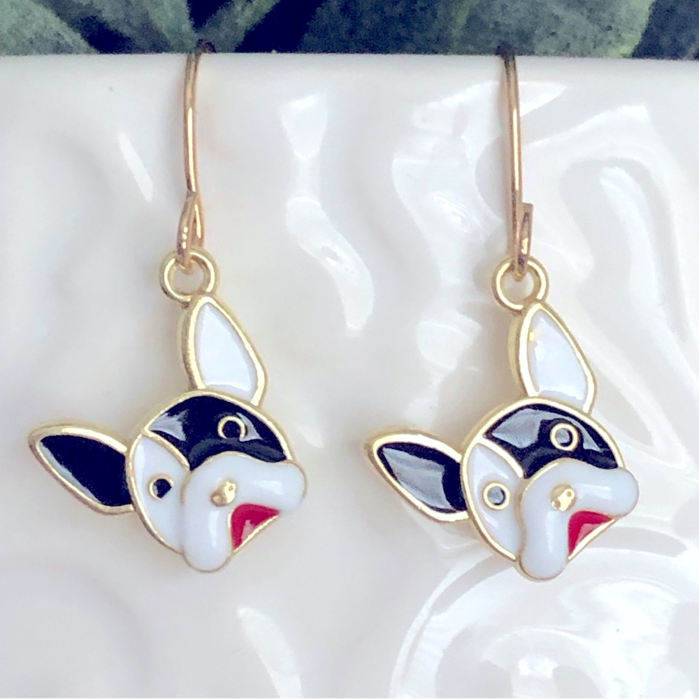 New Bulldog Terrier Enamel Dangle Drop Handmade Earrings Pet Lover Gift Birthday